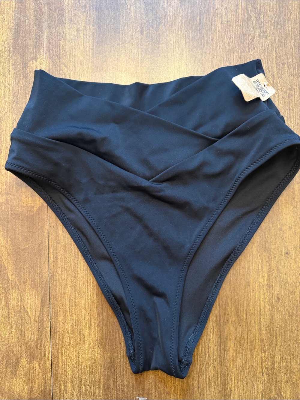 PINK Victoria's Secret Black High-Waist Crossover Bikini Bottoms